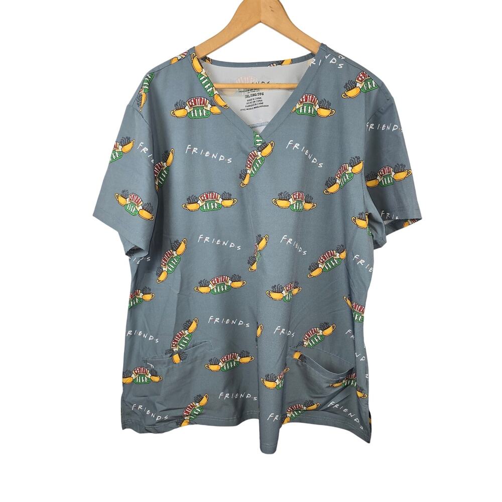 FRIENDS Scrub Top Shirt Size 3XL Plus TV SHOW Central Perk Sitcom Pockets